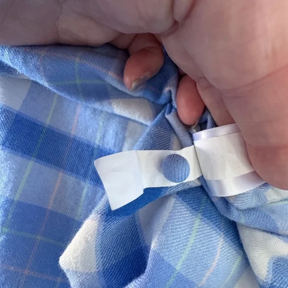 Vineyard Vines XXL Blue Checkered Button Front Short Sleeve Top Ruffle Neck Soft - Picture 10 of 12